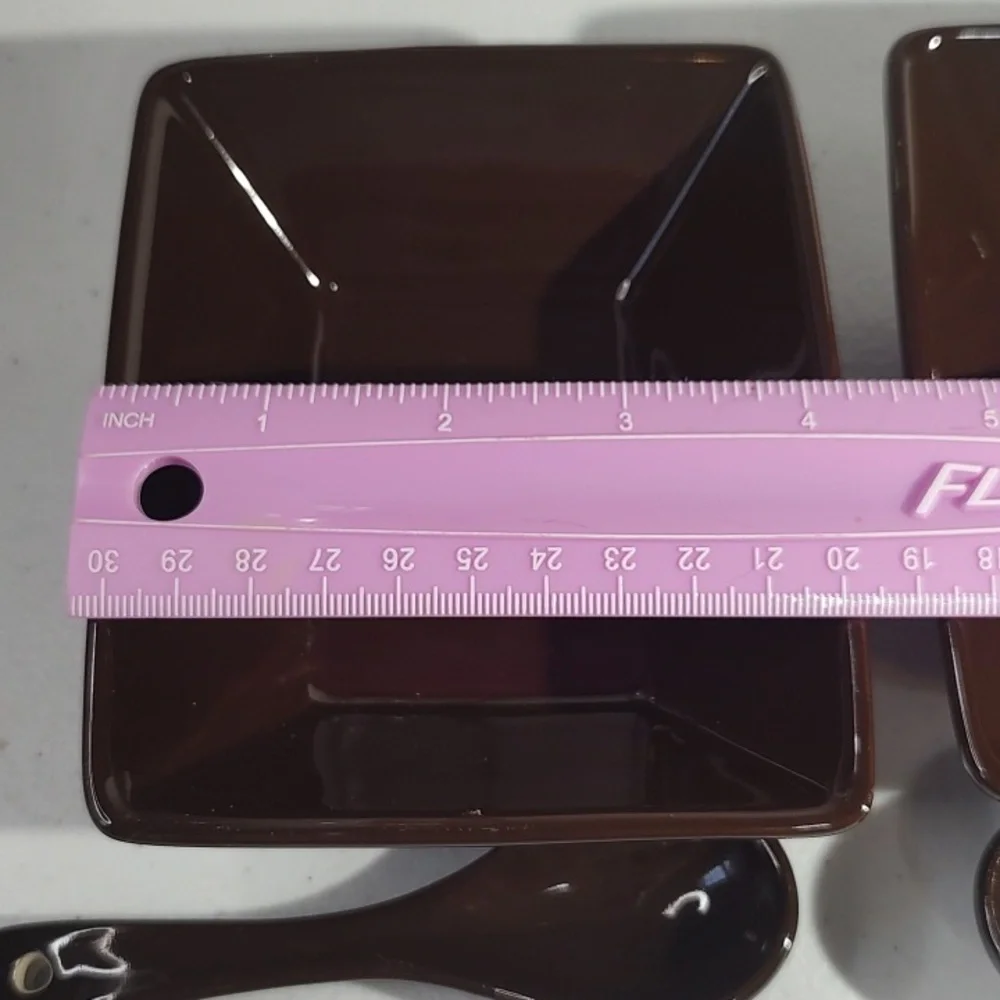 Longaberger Vitrified Pottery Set Of 3 Tasting Bowls  With Spoons In Chocolate